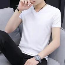 短袖T恤男V领夏季韩版修身青年白色百搭男士鸡心领半袖学生体恤衫